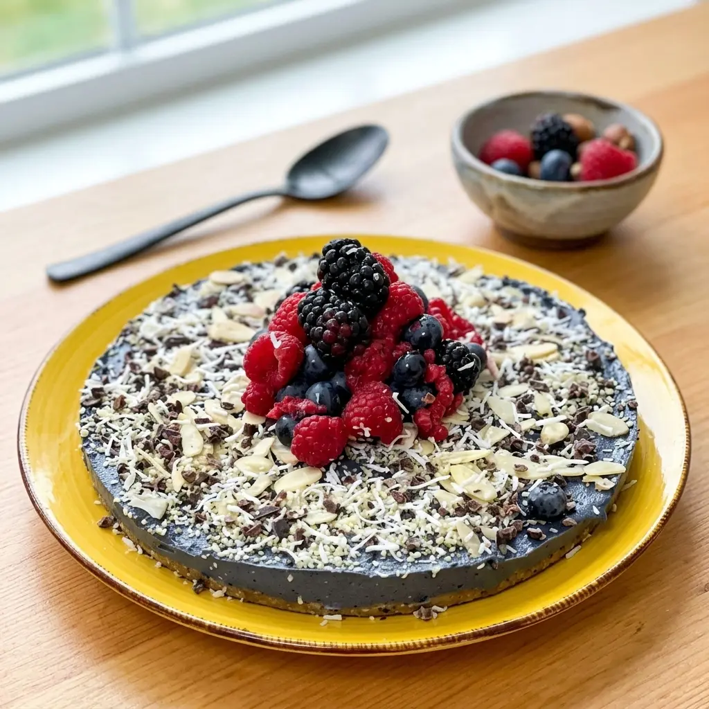 blue pea protein cheesecake almond crust