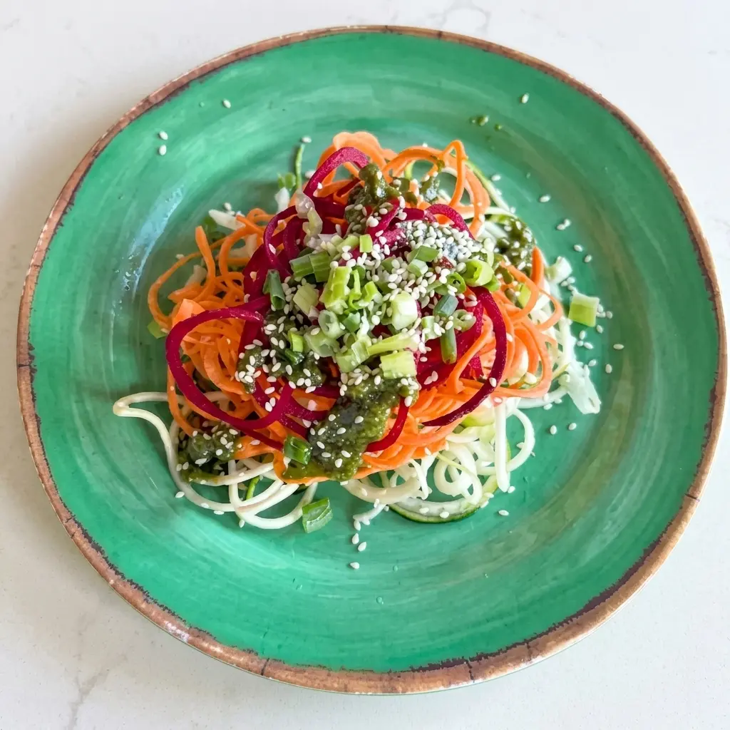 raw pasta with pesto sauce