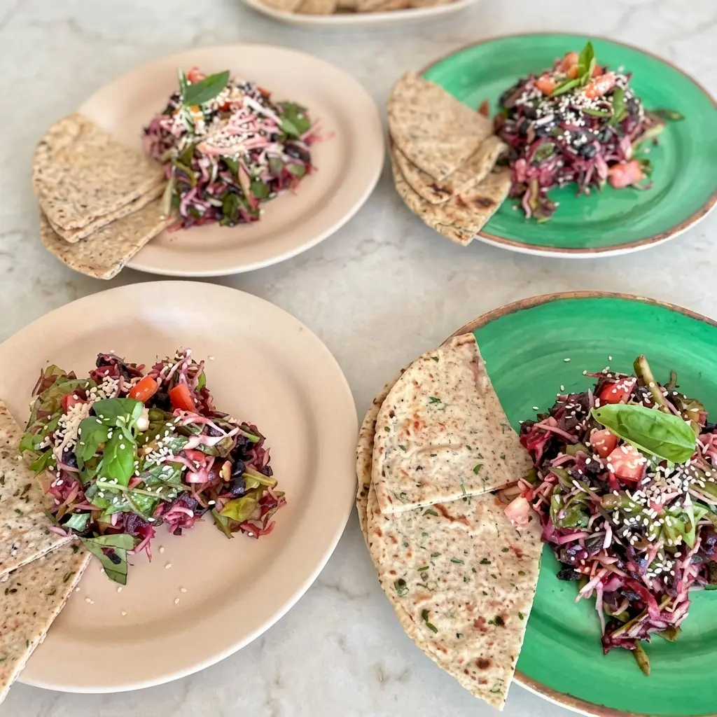 sorghum rice salad sesame tortillas