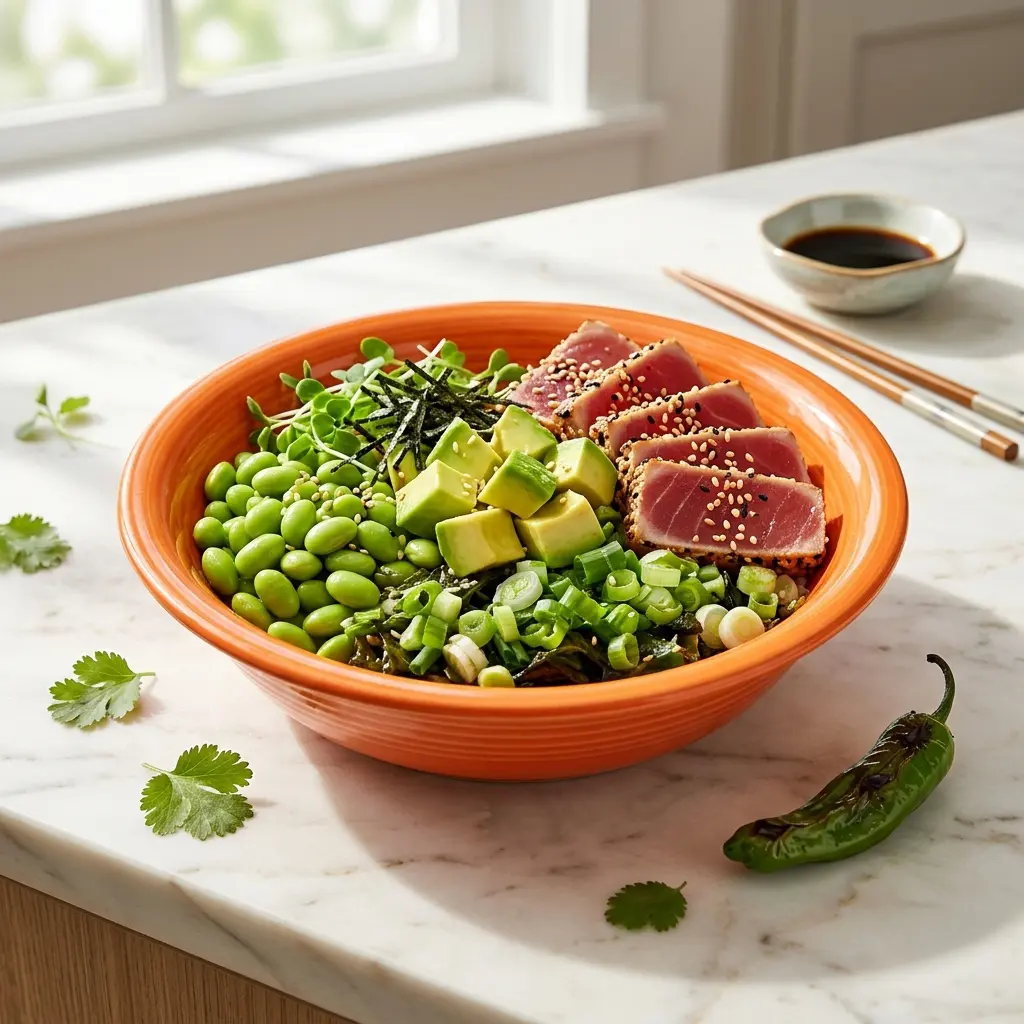 tuna poke bowl edamame nori